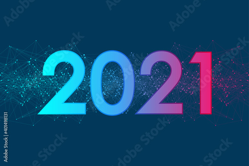 Merry Christmas and Happy New Year 2021 greeting card. Modern futuristic template for 2021. Digital data visualization. Business technology concept illustration.