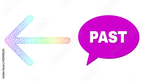 Past and arrow left vector. Spectrum colored net arrow left, and chat Past cloud message. Chat colored Past cloud has shadow. Vector model created from arrow left icon with mesh.