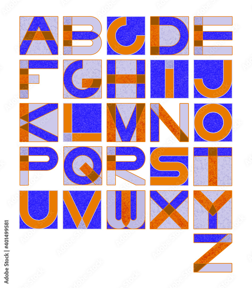 Original geometric font. Latin alphabet. The letters are written in a square shape. A set for creating your own design. Original geometric font. Latin alphabet. The letters are written in a square shape. A set for creating your own design.