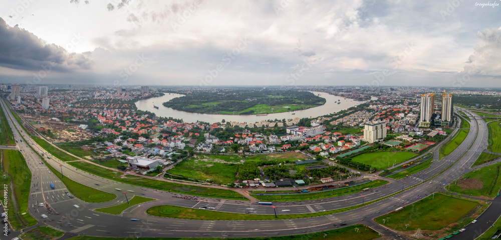 Beautiful cityscape at night at Ho Chi Minh city, Vietnam. Top view aerial of center Ho Chi Minh City. Beautiful cityscape at night at Ho Chi Minh city, Vietnam. Top view aerial of center Ho Chi Minh City.
