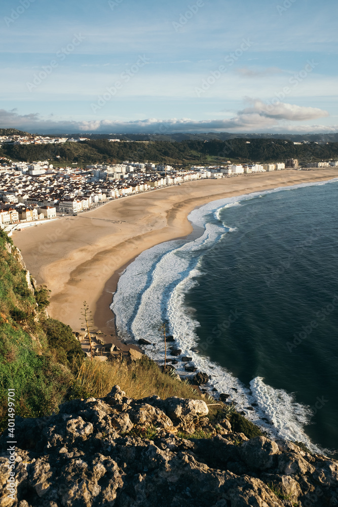 Nazare beach and town in Portugal
