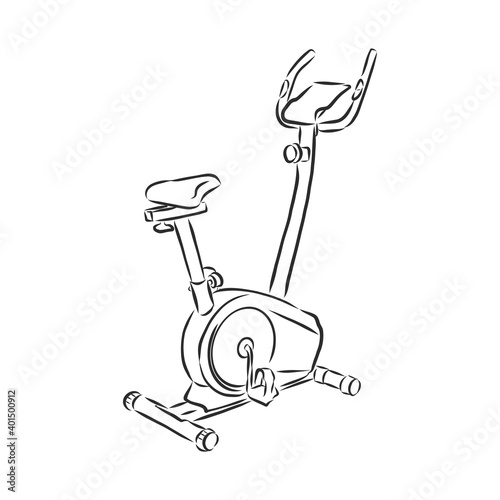 Hand drawn bicycle simulator doodle. Sketch sports equipment and simulators, icon. Decoration element. Isolated on white background.