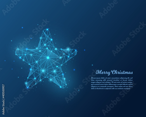 Abstract low poly blue star. Polygonal wireframe star illustration isolated on blue background. Vector illustration.