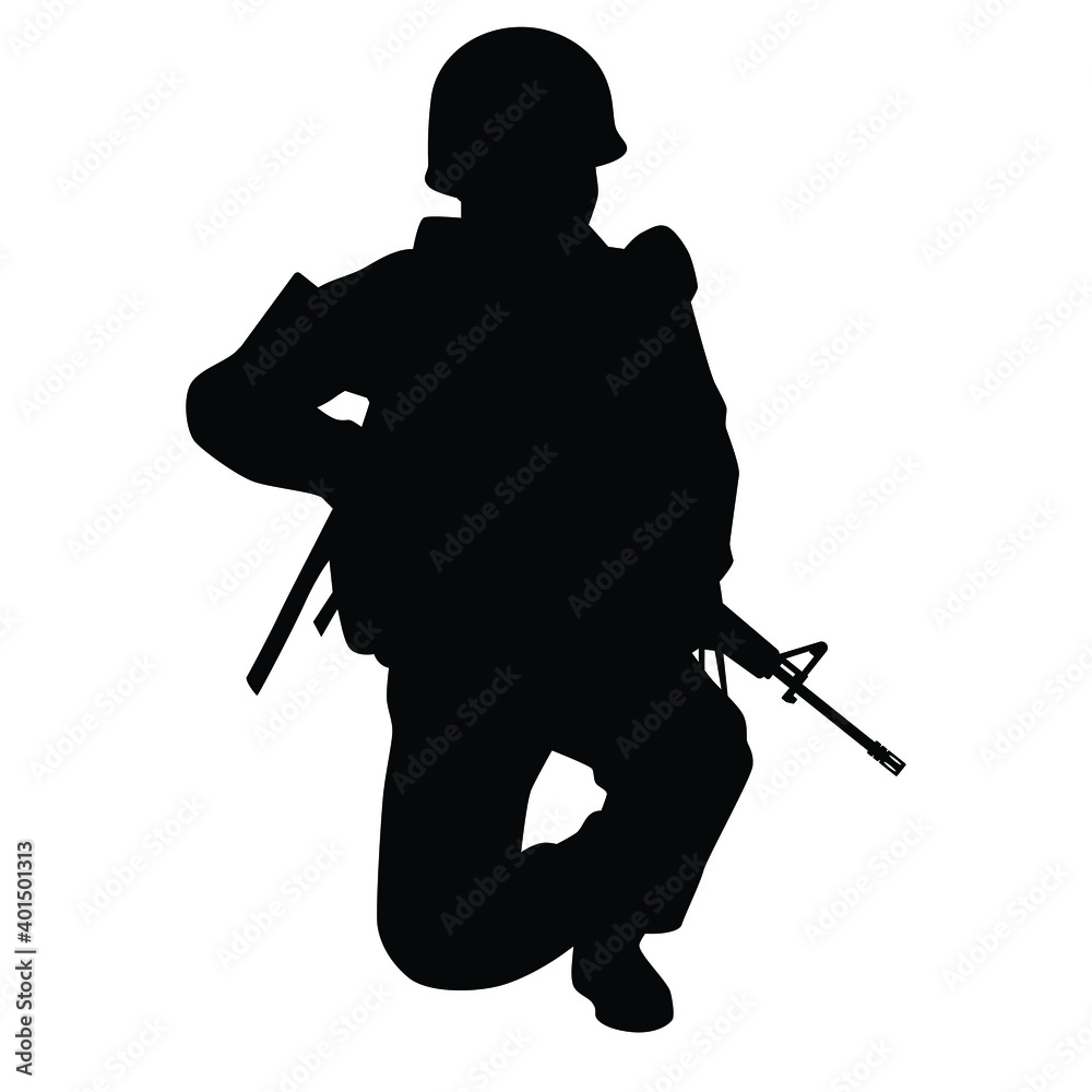 A soldier with rifle gun silhouette vector A soldier with rifle gun silhouette vector