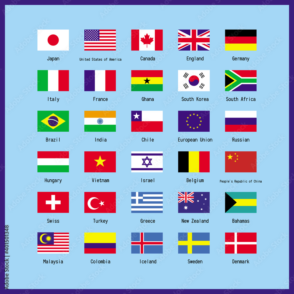 世界の主な国旗のセット 一覧表 イラスト ベクター World Major Flag Set List Illustration Vector Stock Vector Adobe Stock