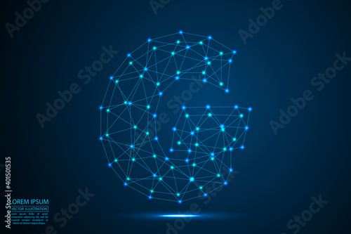 English letters abstract font consists 3d of triangles, lines, dots and connections. On a dark blue background cosmic universe stars, meteorites, galaxies. Vector illustration EPS 10.