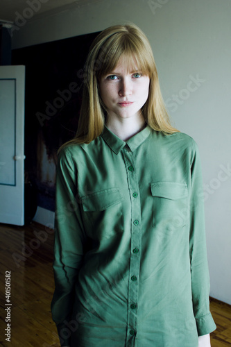 portrait of a young woman with blonde hair. Nature face