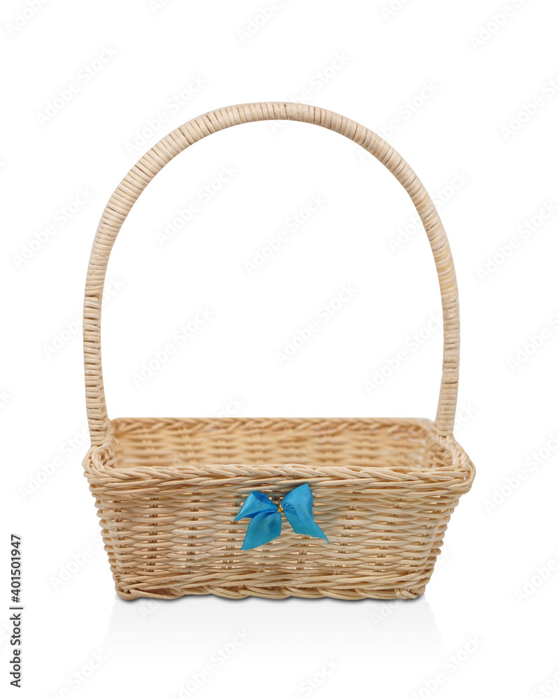  front view brown wicker basket on white background, object, vintage, copy space
