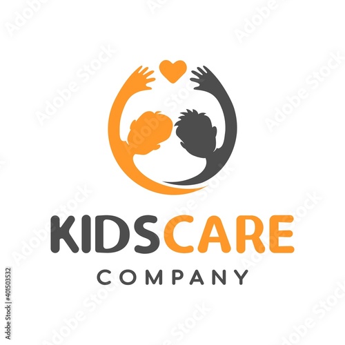 Kids care vector logo template. This design use people or human symbol with hearth. Suitable for charity or community.