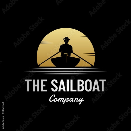 The sail boat vector logo template. This design use human and paddle symbol. Suitable for expedition.