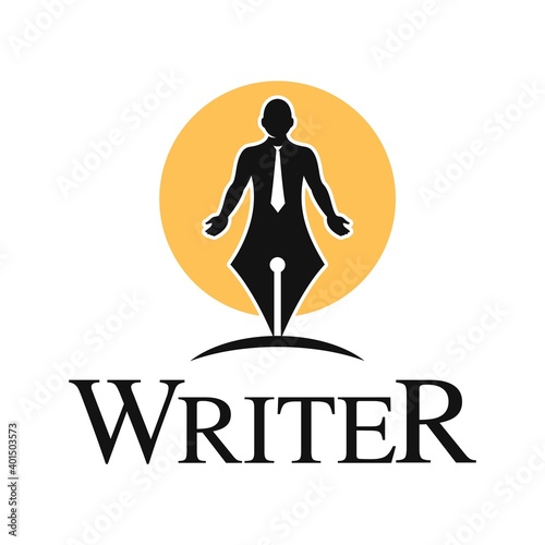 Writer vector logo template. This design use human and tie symbol. Suitable for author or publisher.