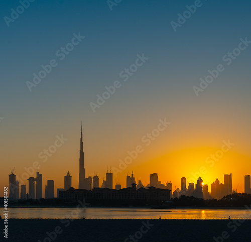 city skyline at sunset