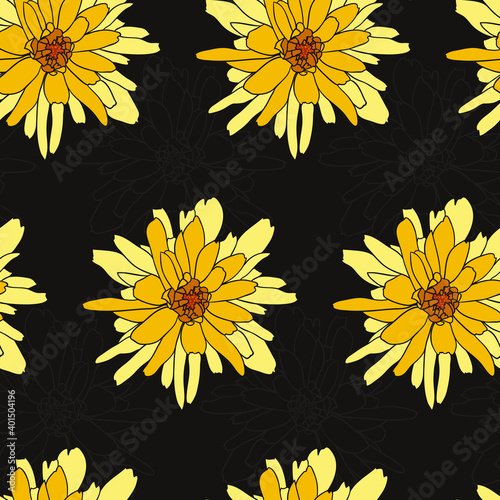 Seamless floral pattern with chrysanthemum