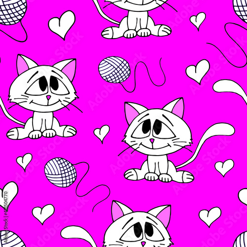 Cute colorful kittens seamless pattern. Vector illustration.
