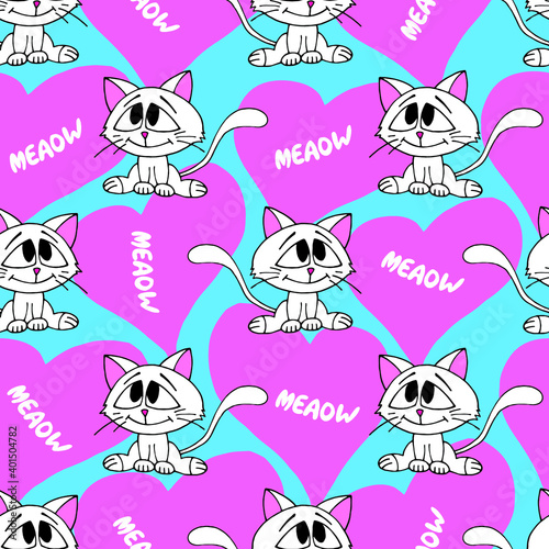 Cute colorful kittens seamless pattern. Vector illustration.