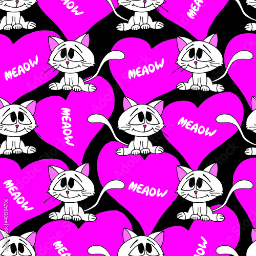 Cute colorful kittens seamless pattern. Vector illustration.