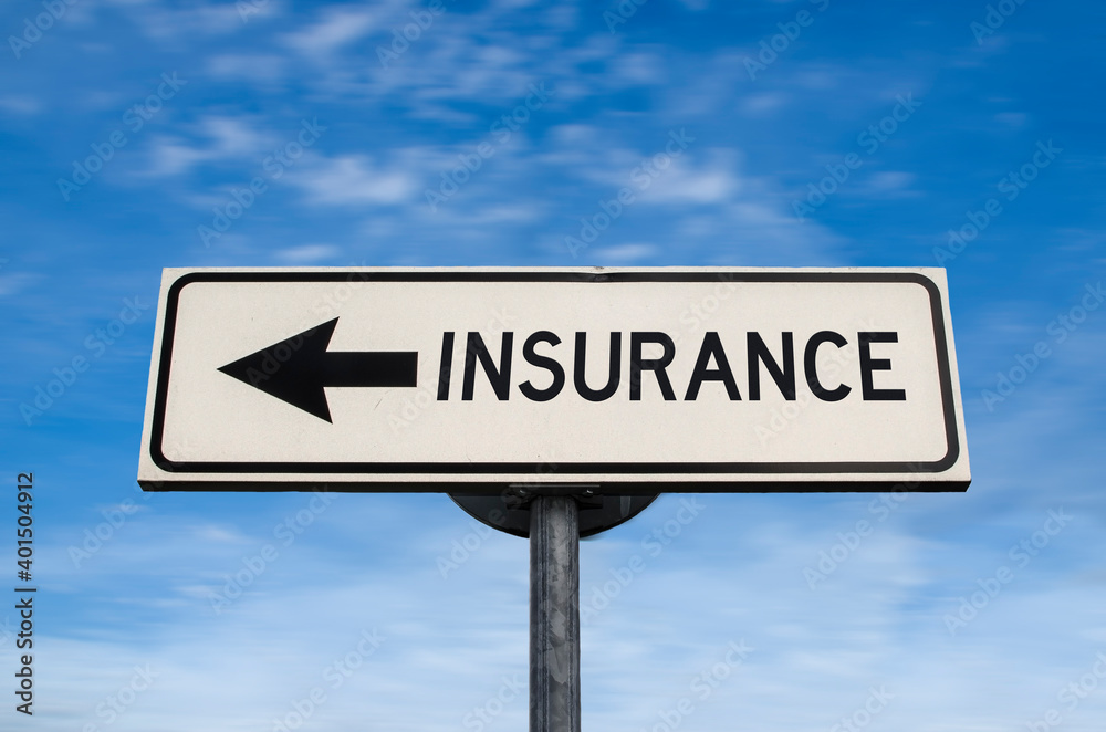 Insurance road sign, arrow on blue sky background. One way blank road sign with copy space. Arrow on a pole pointing in one direction. Insurance road sign, arrow on blue sky background. One way blank road sign with copy space. Arrow on a pole pointing in one direction.