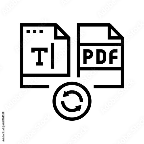 write text in pdf file line icon vector. write text in pdf file sign. isolated contour symbol black illustration