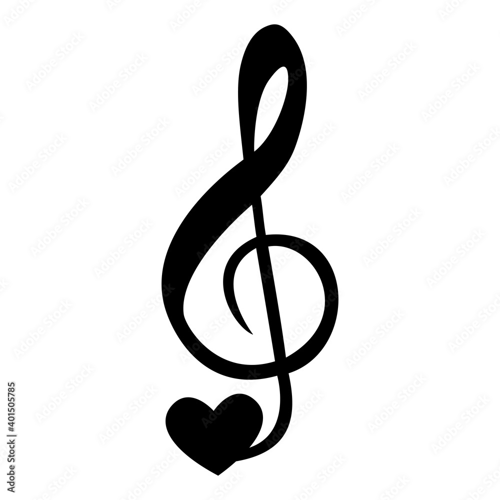Treble clef and heart. Vector illustration, isolated on a white background. Treble clef and heart. Vector illustration, isolated on a white background.