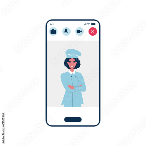 Easy cooking vector illustration. creative design for online cookery course, school or blog. Cartoon flat chef woman character cooks healthy food in kitchen, teaching dish recipes

