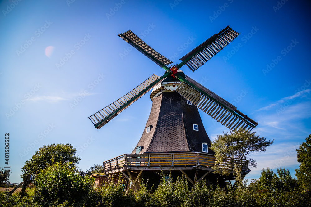 Historical windmill in Ascheberg at the Great Ploen lake in Schleswig-Holstein, Germany