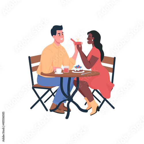 Man proposing engagement to woman flat color vector detailed characters