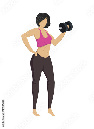 young woman lifting dumbbell character