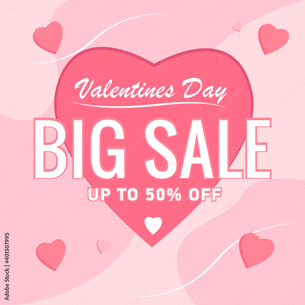 valentine day big sale 50 percent off with many hearts vector template
