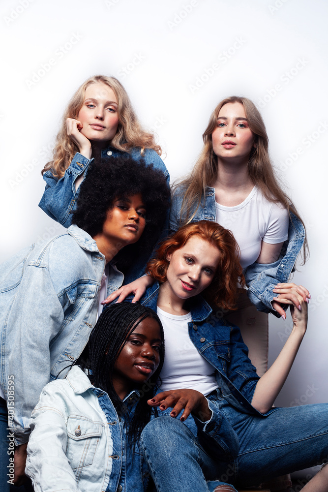 diverse multi nation girls group, teenage friends company cheerful having fun, happy smiling, cute posing isolated on white background, lifestyle people concept, african-american, asian and caucasian diverse multi nation girls group, teenage friends company cheerful having fun, happy smiling, cute posing isolated on white background, lifestyle people concept, african-american, asian and caucasian