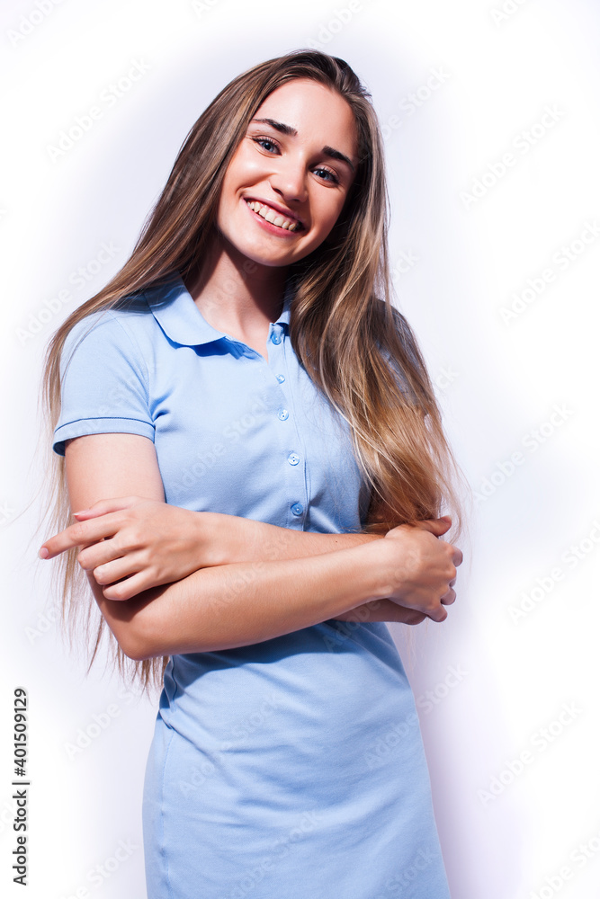 young pretty teenage hipster girl posing emotional happy smiling on white background, lifestyle people concept young pretty teenage hipster girl posing emotional happy smiling on white background, lifestyle people concept