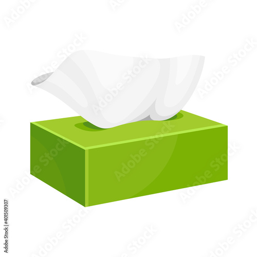 Handkerchiefs, hand wipes in green box with open top icon. Moist towelettes, tissues, wet naps.