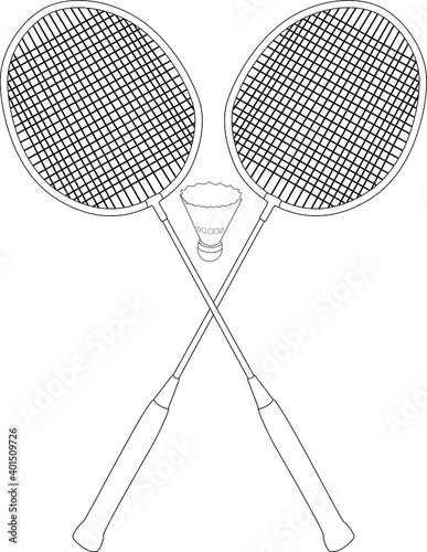 Badminton game. Two rackets and a shuttlecock.