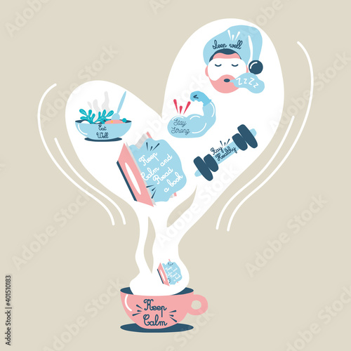 covid 19 virus stickers wth coffee cup and icon set vector design
