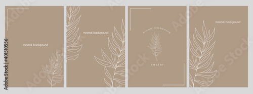 Set of vector abstract backgrounds templates in minimal style with flowers.	