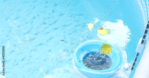 skimmer for the frame pool. Contaminated pool cleaning concept.