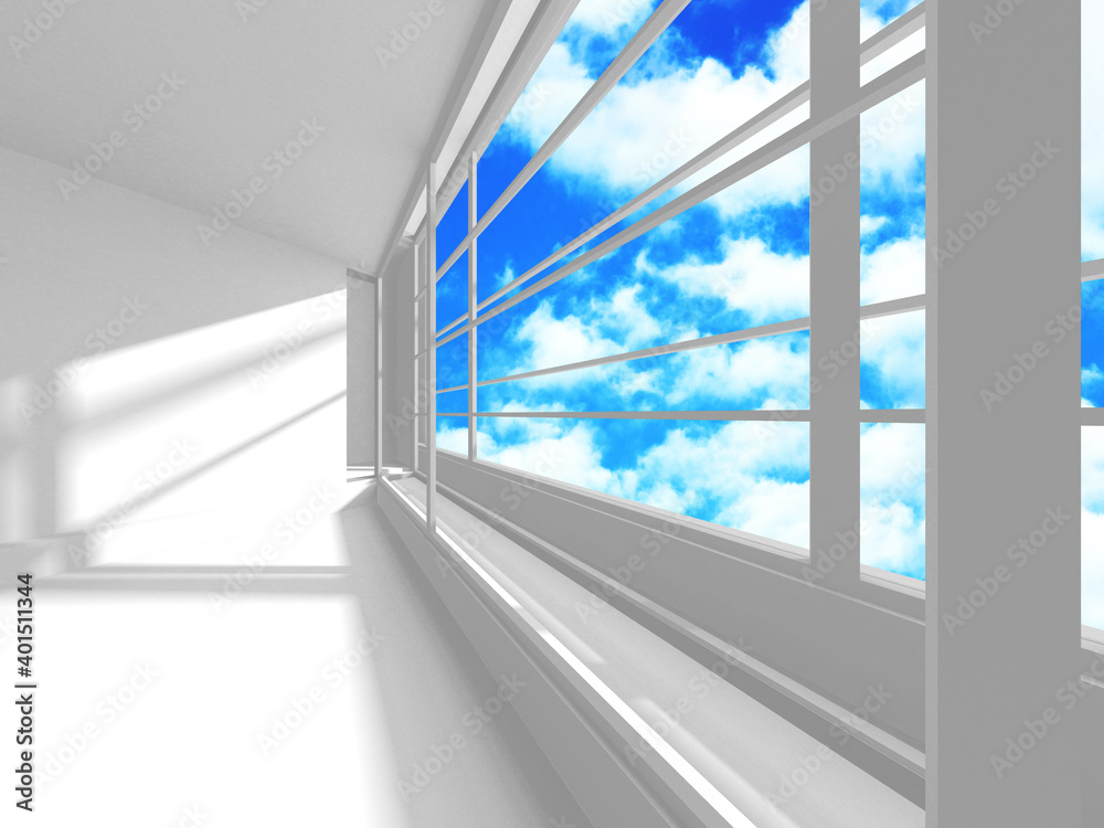Obraz premium Empty white architecture with sky view