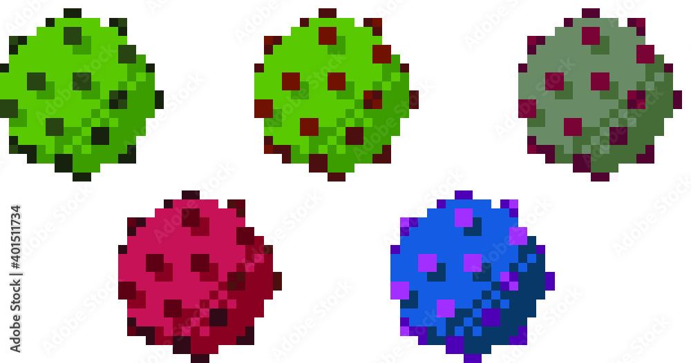 8Bit pixel virus particle in five colors Stock Vector | Adobe Stock