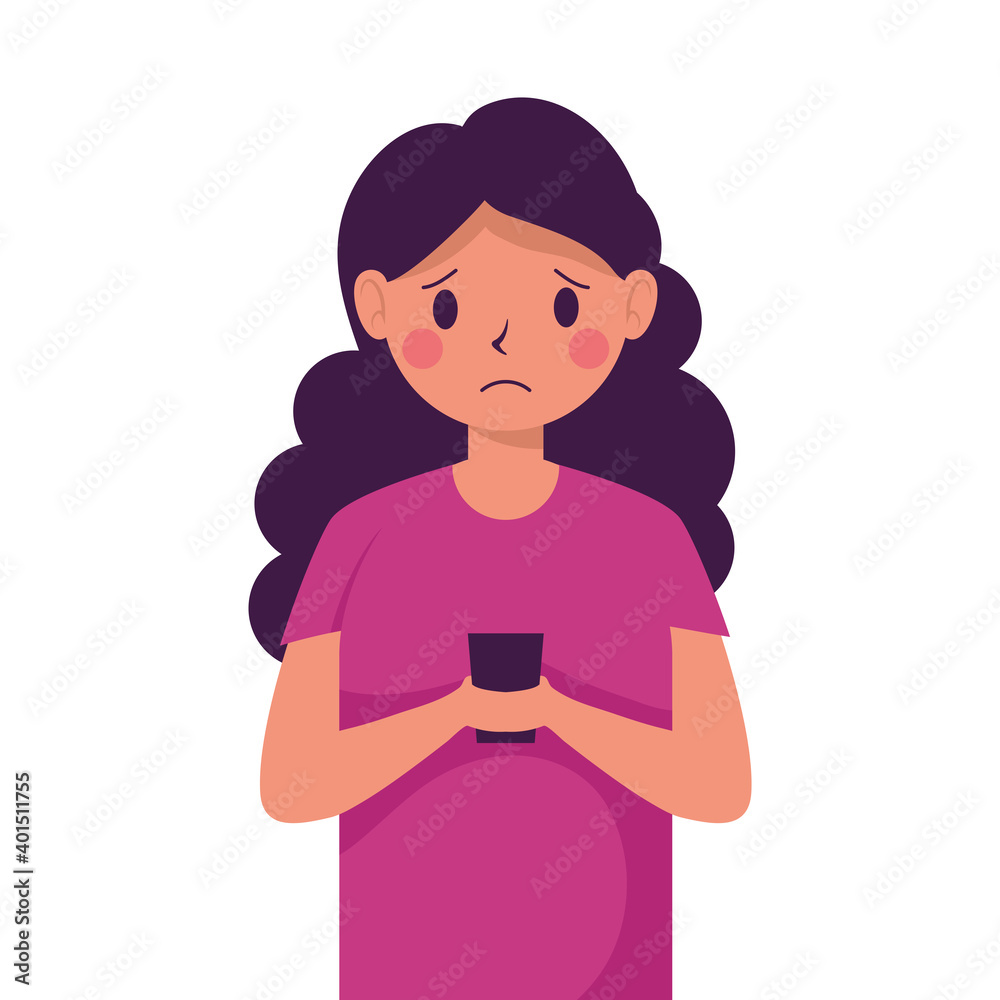 young woman victim of cyber bullying character young woman victim of cyber bullying character