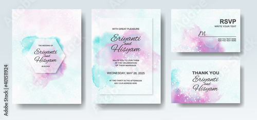 Wedding invitation with abstract splash watercolor