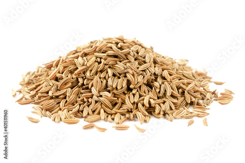 Pile dried of caraway seeds isolated on a white background. Cumin seeds pile isolated on white background. Pile of Carum seeds isolated on white background. Heap of small cumin seeds isolated.