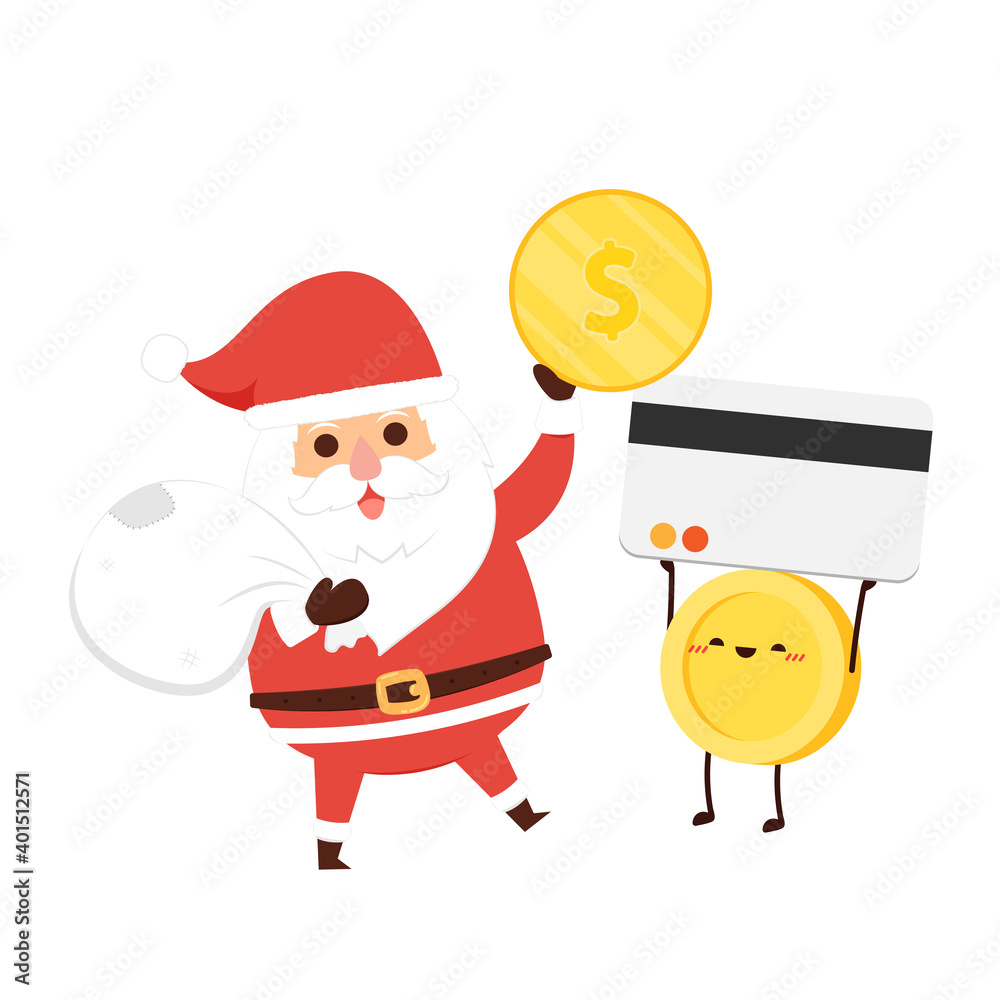 Santa Claus cartoon vector. Santa character and Coin cartoon vector. Santa Claus cartoon vector. Santa character and Coin cartoon vector.