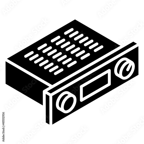 
Amplifier icon of glyph isometric style, audio transmit device 
