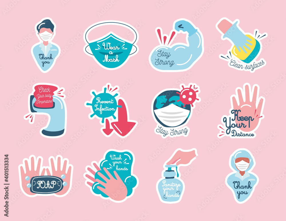 covid 19 virus stickers icons collection vector design
