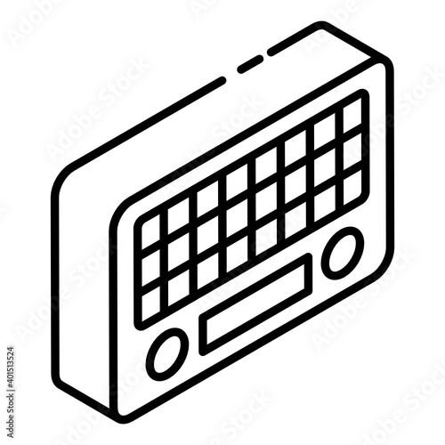 
Vintage radio icon of glyph isometric, broadcasting device  

