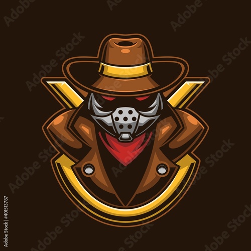 Criminals mafia head with helmet logo gaming. Detective mask twitch avatar. Character mascot esport design