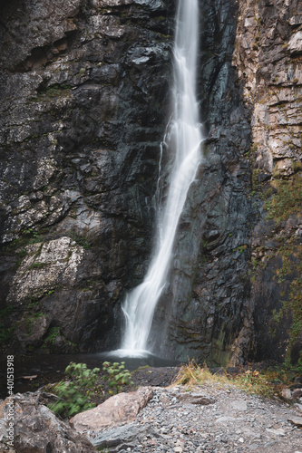 Gveleti waterfall in Dariali valley. KAzbegi national park sightseeing