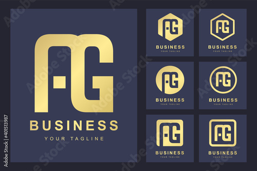 Set of Abstract Initial Letter A G, Golden Logo Template. Logo for Business, Personal, Organization.