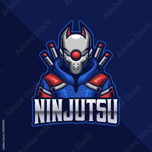 Furutistic ninja esport logo gaming. Gamer icon avatar vector illustration