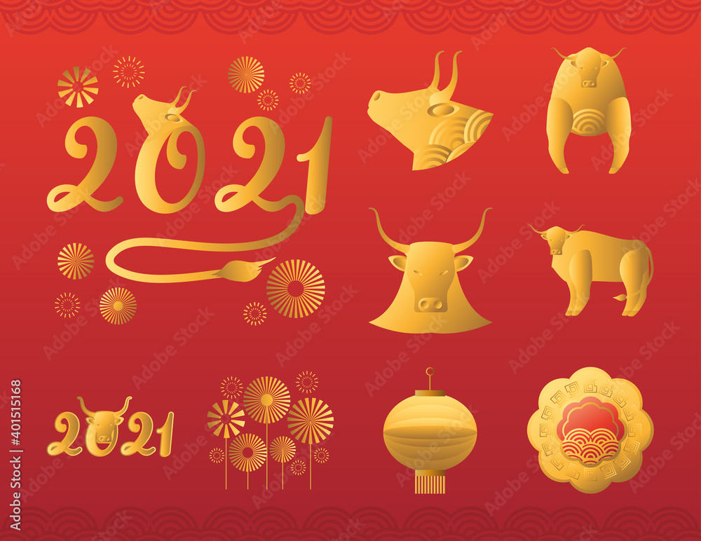 Chinese new year 2021 icon collection vector design