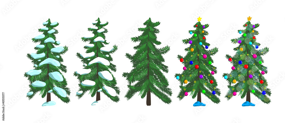 A set of Christmas trees. Vector